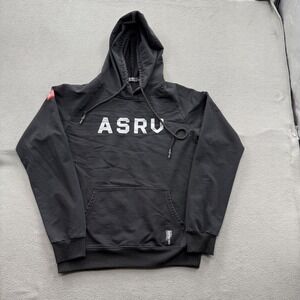 ASRV Hoodie Mens Large Black Technical Sportswear Pullover Graphic Logo Training